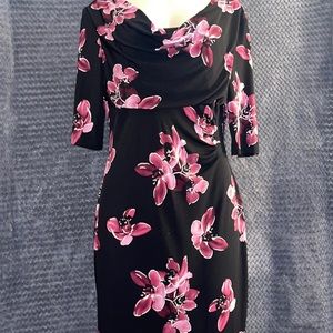 Connected Apparel Size 16 Flower Print Black with Purple Dress